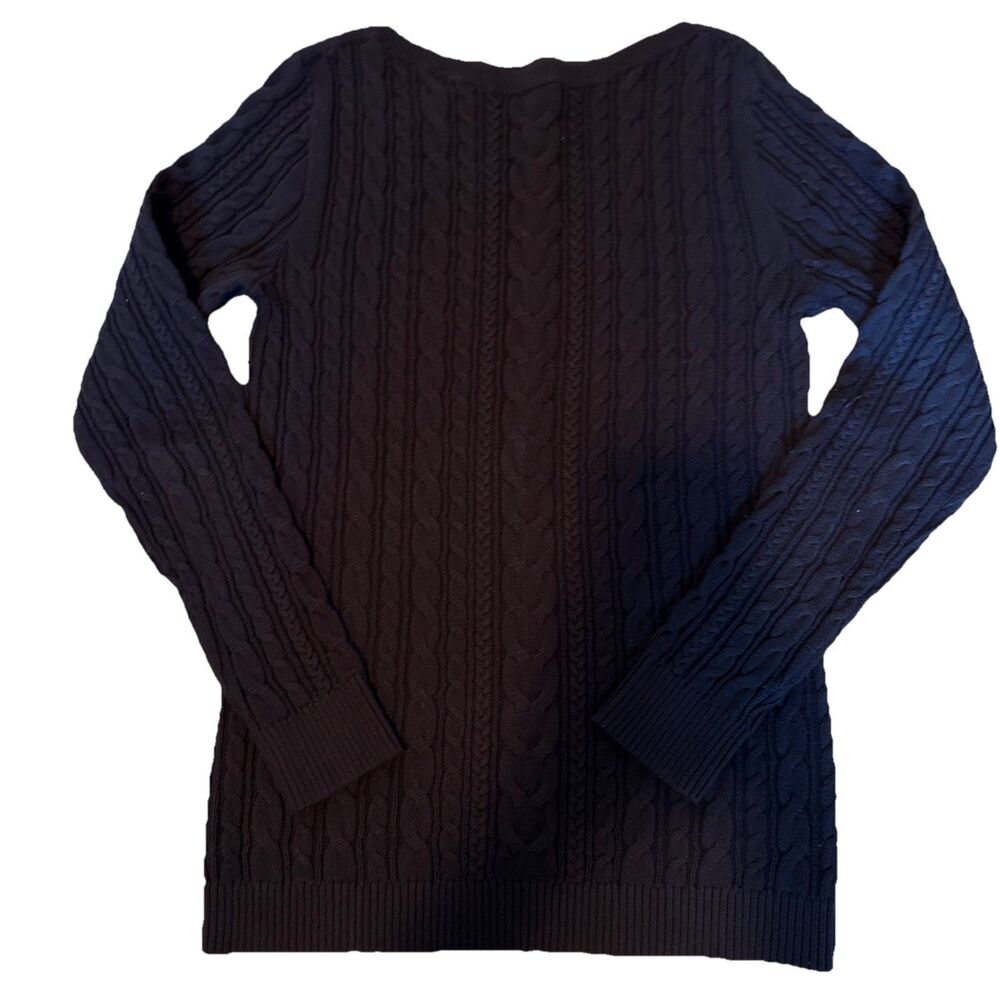 Lands End PXS Black Cable Knit Cotton Crewneck Sweater Preppy Fisherman Heritage